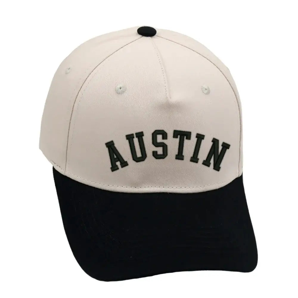 Austin Hat Black with 3D embroidery, adjustable fit, unisex design, stylish cap for Texas enthusiasts.