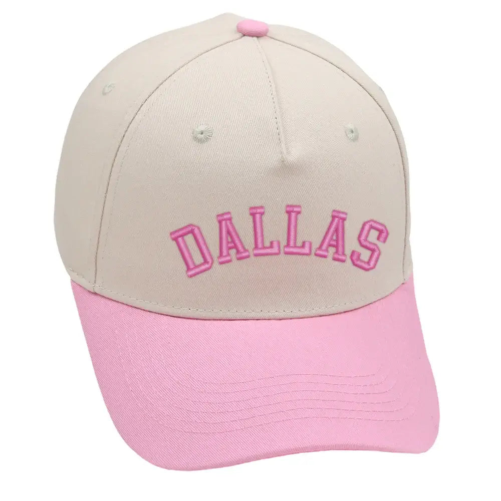 Dallas Hat in pink with premium 3D embroidery, adjustable fit, available in multiple Texas designs.
