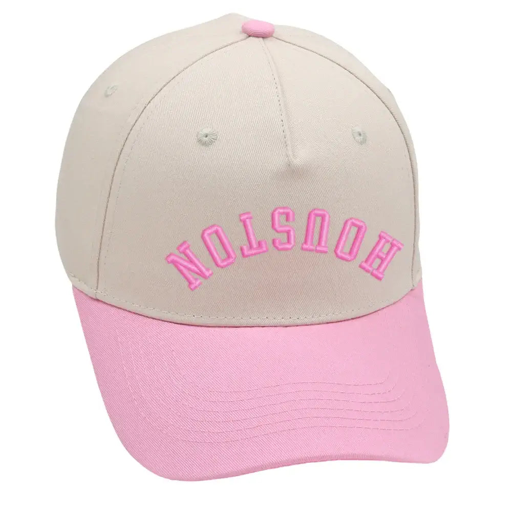 Houston Upside Down Hat in pink with premium 3D embroidery, adjustable buckle design, unisex style.