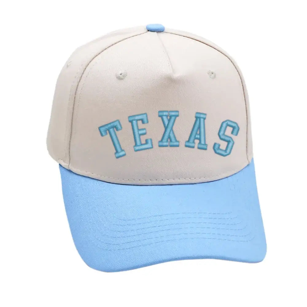 Sky blue Texas hat with premium 3D embroidery, adjustable buckle, and unisex fit. Ideal for stylish comfort.