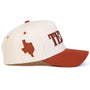Texas Signature Series Orange Hat with cream crown and rust brim, featuring Texas silhouette and 3D embroidery.