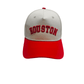Houston Hat in red and cream, with premium 3D embroidery and adjustable buckle for the perfect fit.