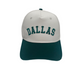 Dallas Hat in green and white with premium 3D embroidery, adjustable fit, unisex design for style and comfort.