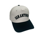 San Antonio Hat in black and cream, featuring premium 3D embroidery and adjustable buckle for a perfect fit.