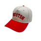 Houston Hat in red and beige with premium 3D embroidery, adjustable buckle for comfort and style.