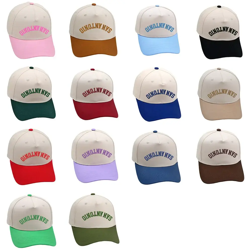 Variety of San Antonio upside down hats in different colors with premium 3D embroidery.