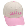 Dallas hat with pink 3D embroidery, unisex design, adjustable fit. Perfect for fans and casual wear.