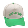 San Antonio upside down hat with green brim and premium embroidery, unisex adjustable design for all sizes.