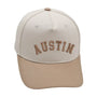 Austin khaki hat with premium 3D embroidery, adjustable buckle for a perfect fit, unisex design.