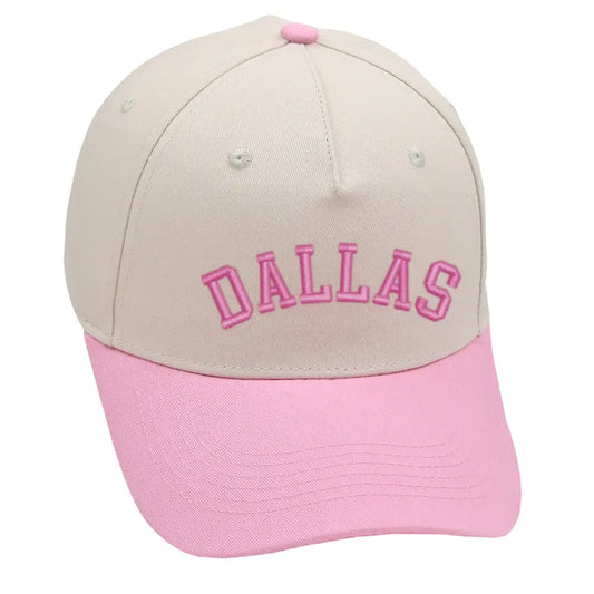 Dallas Hat in pink with premium 3D embroidery, adjustable fit, available in multiple Texas designs.