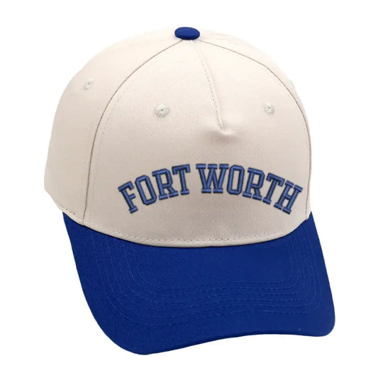 Fort Worth hat in blue with premium 3D embroidery, adjustable fit, and unisex design for stylish comfort.