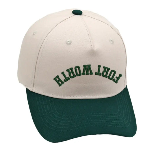 Fort Worth Upside Down Hat in green with premium 3D embroidery, adjustable fit for style and comfort.