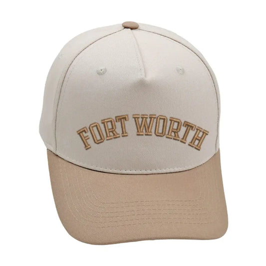 Fort Worth khaki hat with premium 3D embroidery and adjustable buckle for a perfect fit.