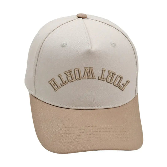 Fort Worth upside down hat in khaki with premium 3D embroidery and adjustable buckle for a perfect fit.