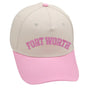 Fort Worth pink hat with premium 3D embroidery, adjustable fit, unisex design, stylish and comfortable.