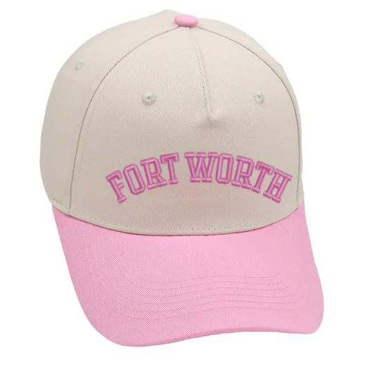 Fort Worth pink hat with premium 3D embroidery, adjustable fit, unisex design, stylish and comfortable.