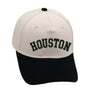 Houston Hat in Black and Beige featuring 3D embroidery, adjustable fit, unisex design, perfect for comfort and style.