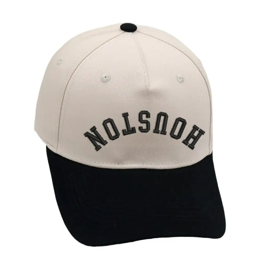 Houston Upside Down Hat in black with premium 3D embroidery and adjustable buckle for a perfect fit.