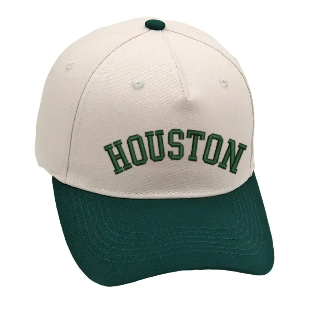 Houston Hat in green with premium 3D embroidery, adjustable buckle and unisex design for comfort and style.