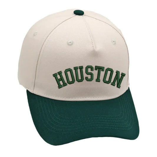 Houston Hat in green with premium 3D embroidery, adjustable buckle and unisex design for comfort and style.