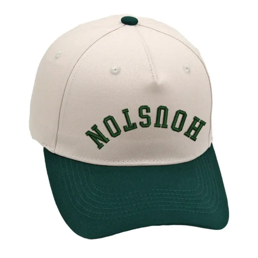 Houston Upside Down Hat in green with premium 3D embroidery and adjustable buckle for perfect fit.