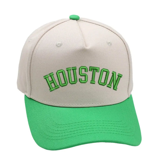 Houston hat in light green with unisex design, adjustable fit, and premium 3D embroidery.