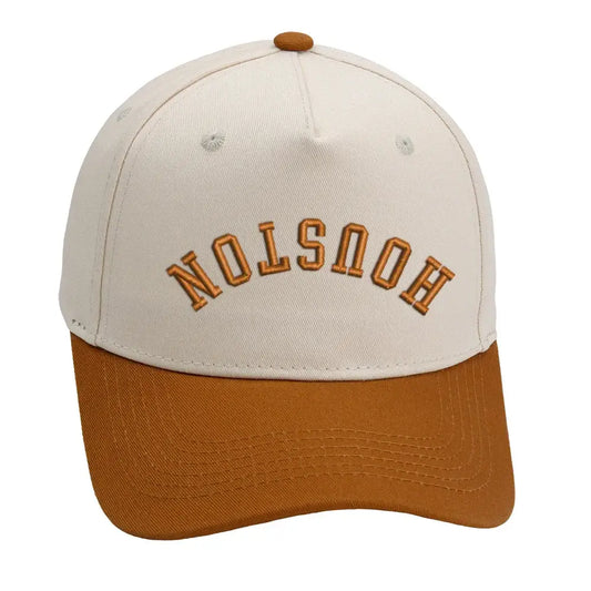Houston Upside Down Hat in orange with premium 3D embroidery, adjustable fit, and unisex design.