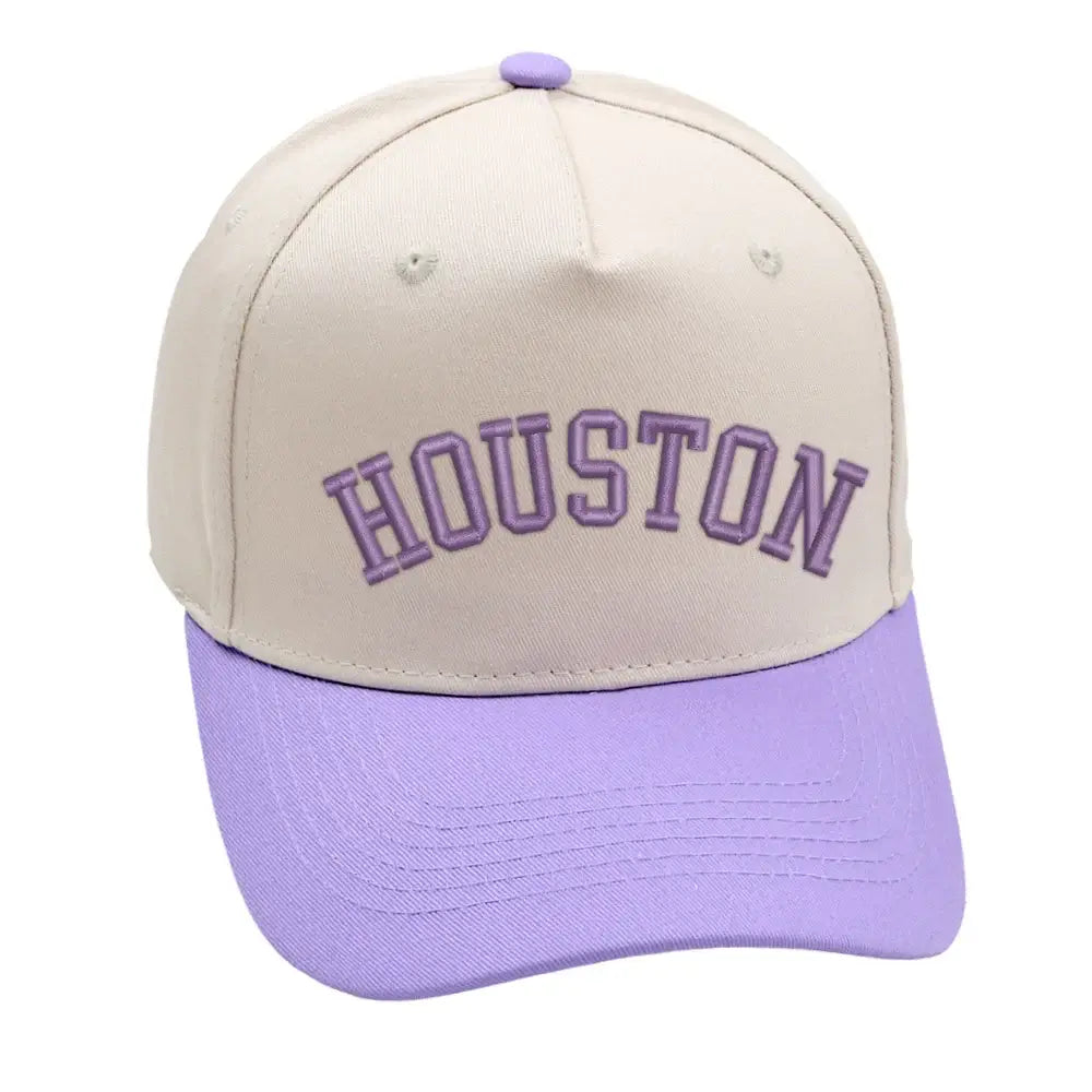 Houston Hat in purple with premium 3D embroidery, adjustable buckle, unisex design, and lasting comfort.