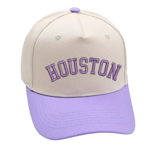 Houston Hat in purple with premium 3D embroidery, adjustable buckle, unisex design, and lasting comfort.