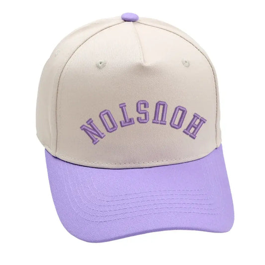 Houston Upside Down Hat in purple with premium 3D embroidery and adjustable buckle for a perfect fit.