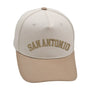 San Antonio khaki hat with premium 3D embroidery, adjustable fit, one size fits all, unisex design.