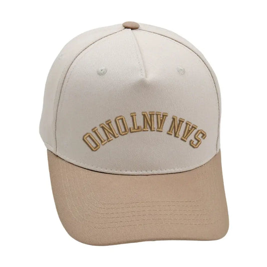Khaki San Antonio Upside Down Hat with premium 3D embroidery, adjustable fit, and unisex design for lasting style.