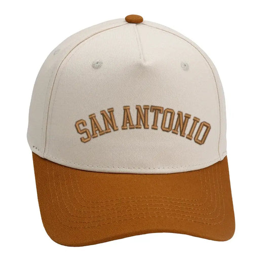 San Antonio Hat in orange with premium 3D embroidery, adjustable fit, unisex design. Perfect for Texas fans.
