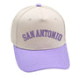 San Antonio hat in purple, unisex design with 3D embroidery and adjustable fit, perfect for any occasion.