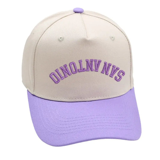 San Antonio upside down hat in purple with premium 3D embroidery and adjustable buckle for a perfect fit.