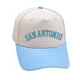 San Antonio Hat in Sky Blue with premium 3D embroidery, adjustable buckle, unisex design for all sizes.