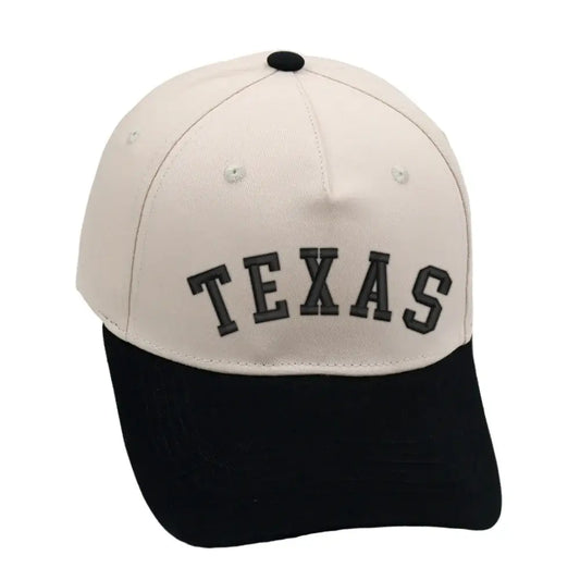 Texas hat with black brim and 3D embroidery, unisex design, adjustable buckle for a perfect fit.