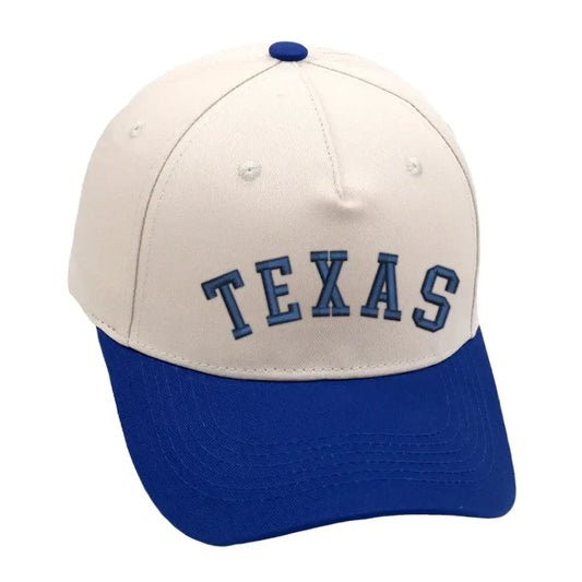 Texas Hat Blue with premium 3D embroidery, adjustable buckle, available in classic or upside down styles.