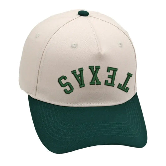 Green Texas Upside Down hat with premium 3D embroidery, adjustable fit for all, unisex design.